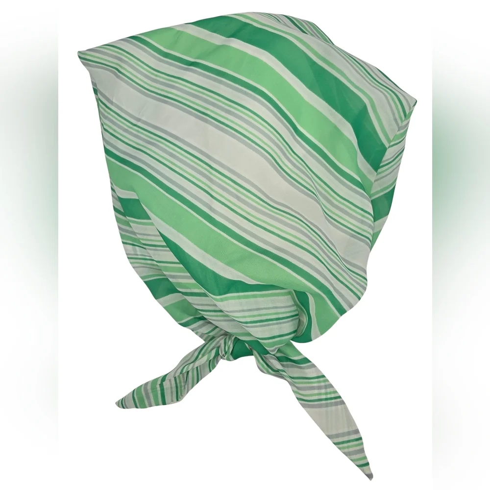 Vintage 60s Cathys Striped Green Tied Structured Head Scarf 3395-Z - Picture 2 of 12